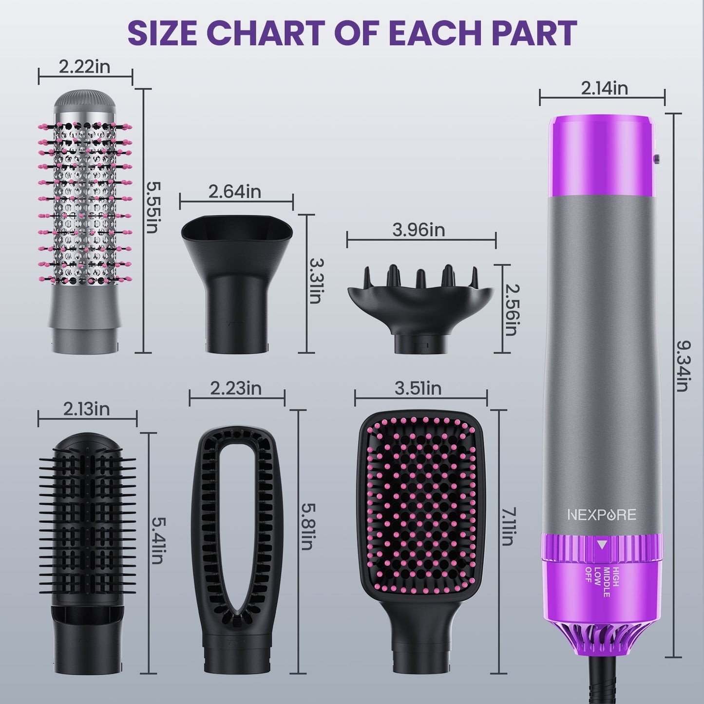NEXPURE 6-in-1 Hair Dryer Brush, Ionic Hot Air Styler and Volumizer for Straightening, Curling, No Heat Damage