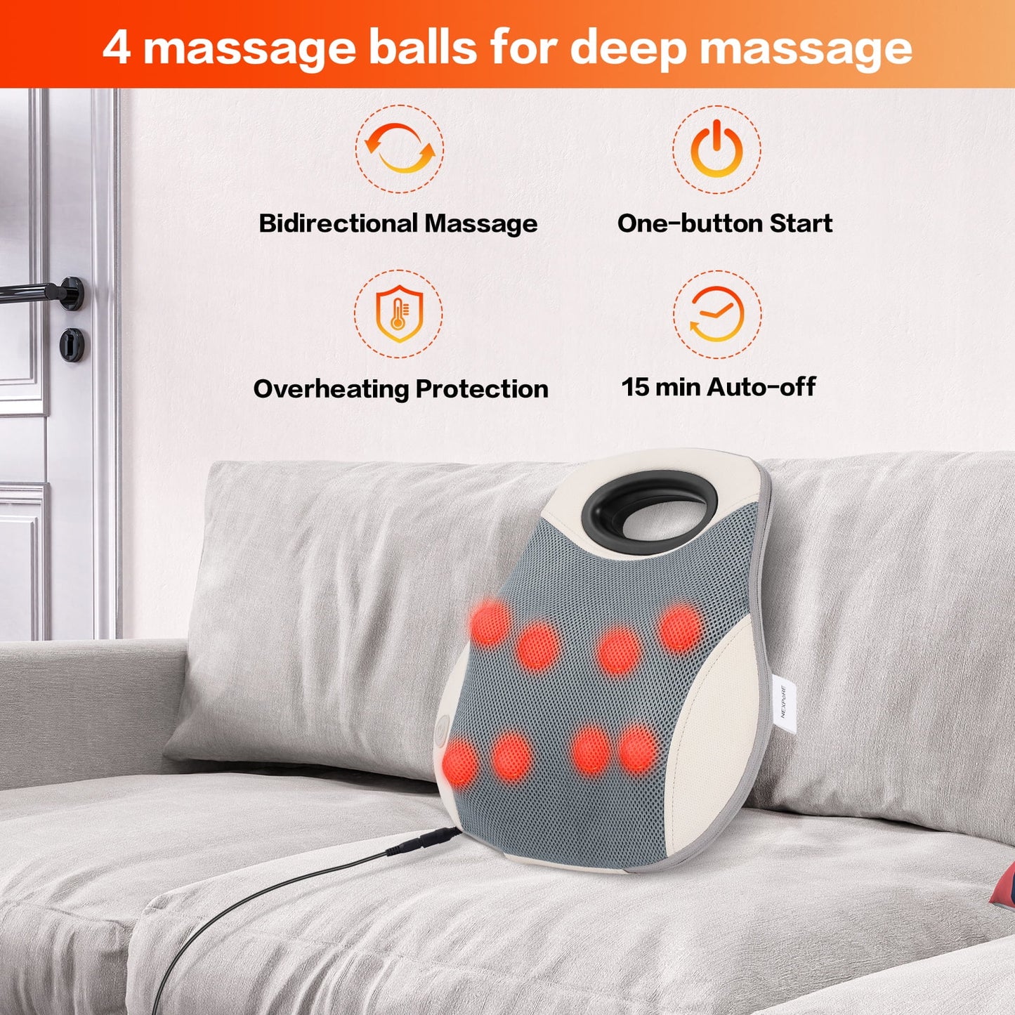 NEXPURE Back Massager with Heat, 3D Kneading Massage Pillow, Shiatsu Back Massage Pillow for Women Mother's Day Father's Day