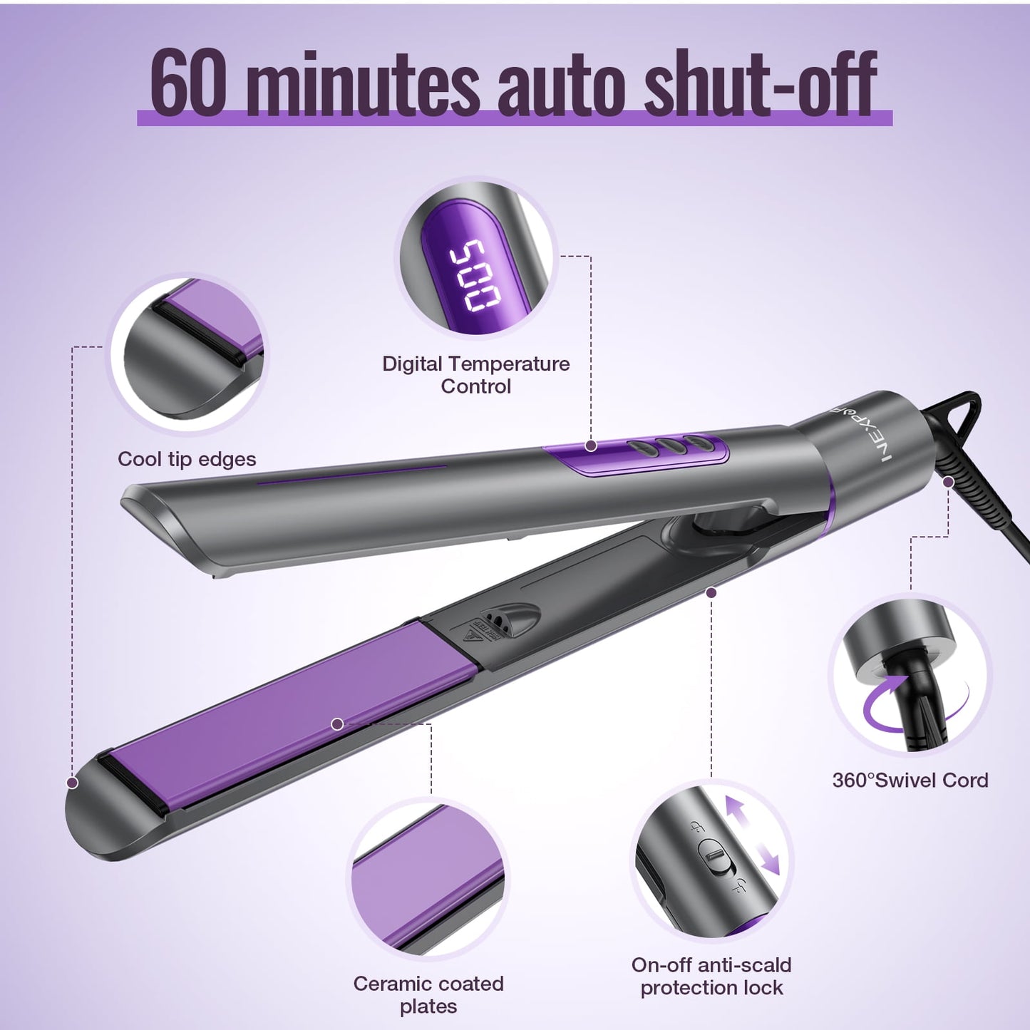 NEXPURE New Upgrade Ionic Flat Iron , Fast Heating Professional Salon 2-in-1 Ceramic Hair Straightener and Curler,Dual Voltage for Travel