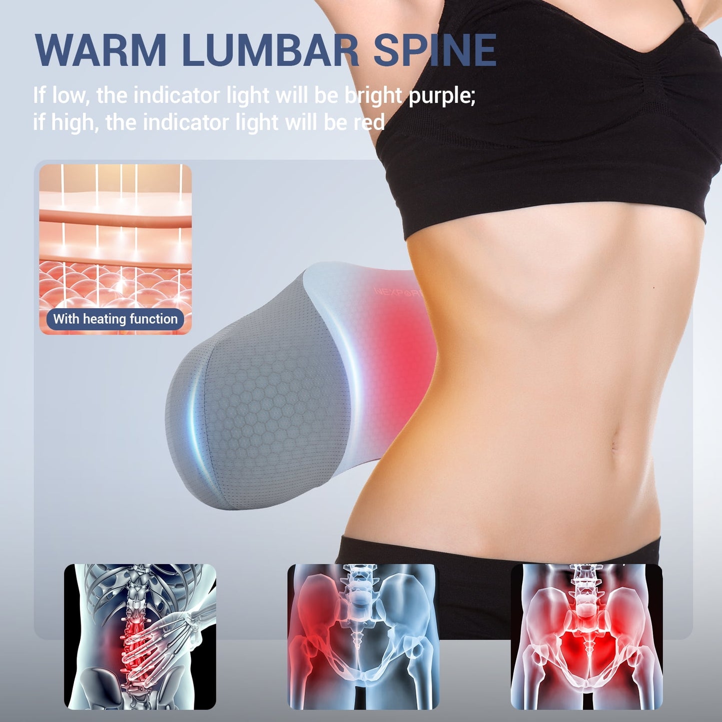 NEXPURE Lumbar Massage, Waist Massager Pillow for Men Women Gifts, Home Office Sleep, Blue