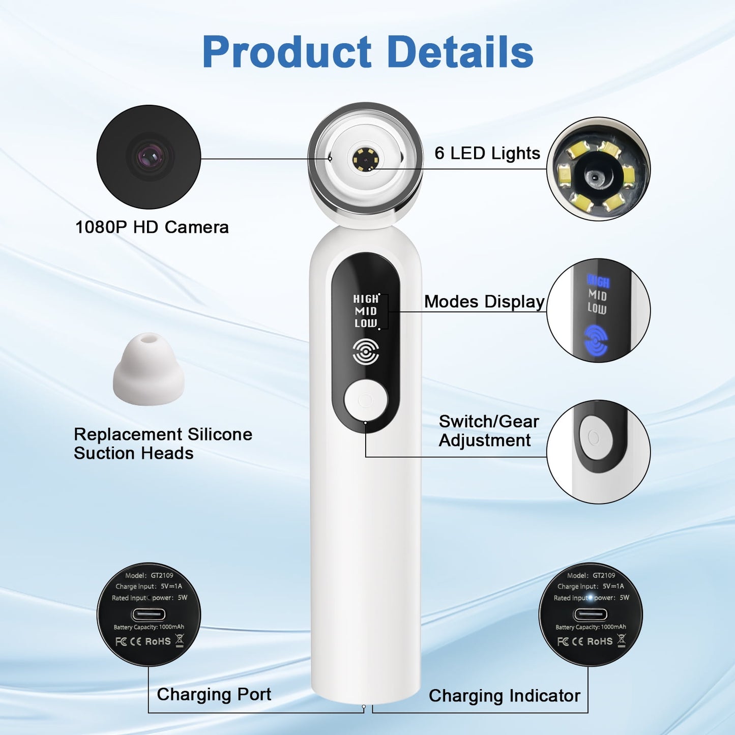 NEXPURE Blackhead Remover Vacuum, Blackhead Extractor with Camera, Pore Cleanser for Men and Women, Skin Care Tool with 5 Probes