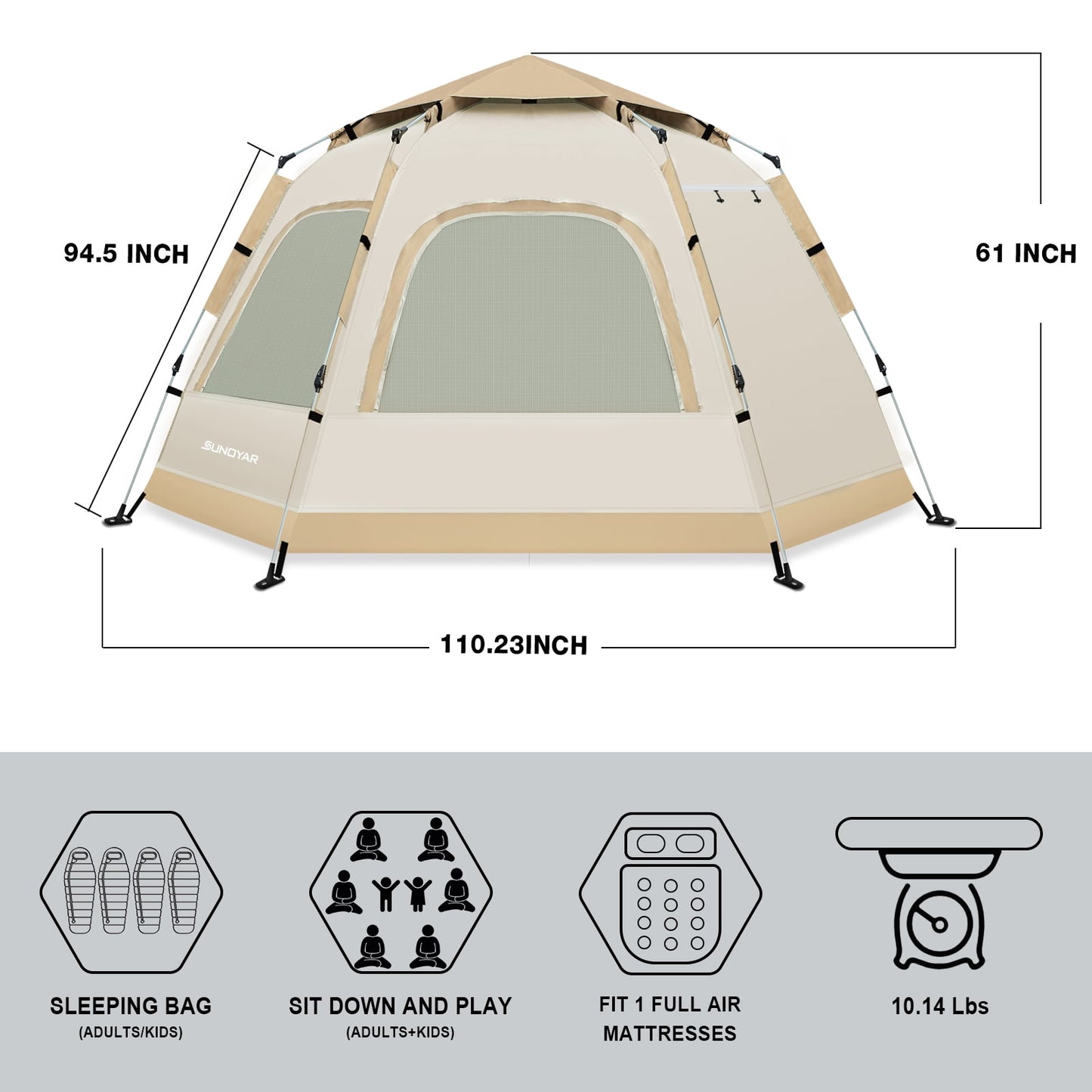 SUNOYAR 6-8 Person Tent for Camping, Camping Tent with Carry Bag, Instant Tent for Outdoor/Hiking/Traveling
