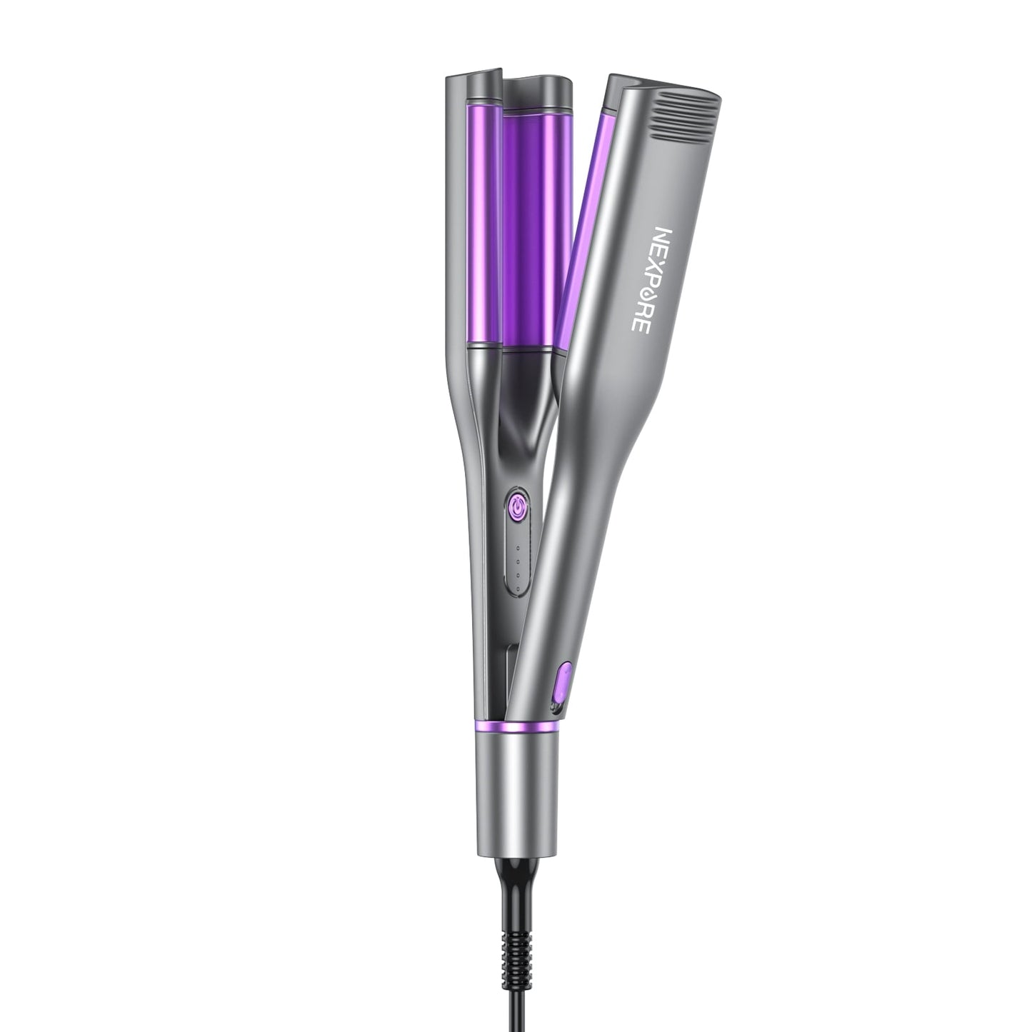 Curling Iron Hair Curler Waver, NEXPURE Crimper Hair Tool, Ionic Deep Waver Curling Wand with Ceramic 3 Barrel for Women, Anti-Scald, Purple, 1.25 Inch