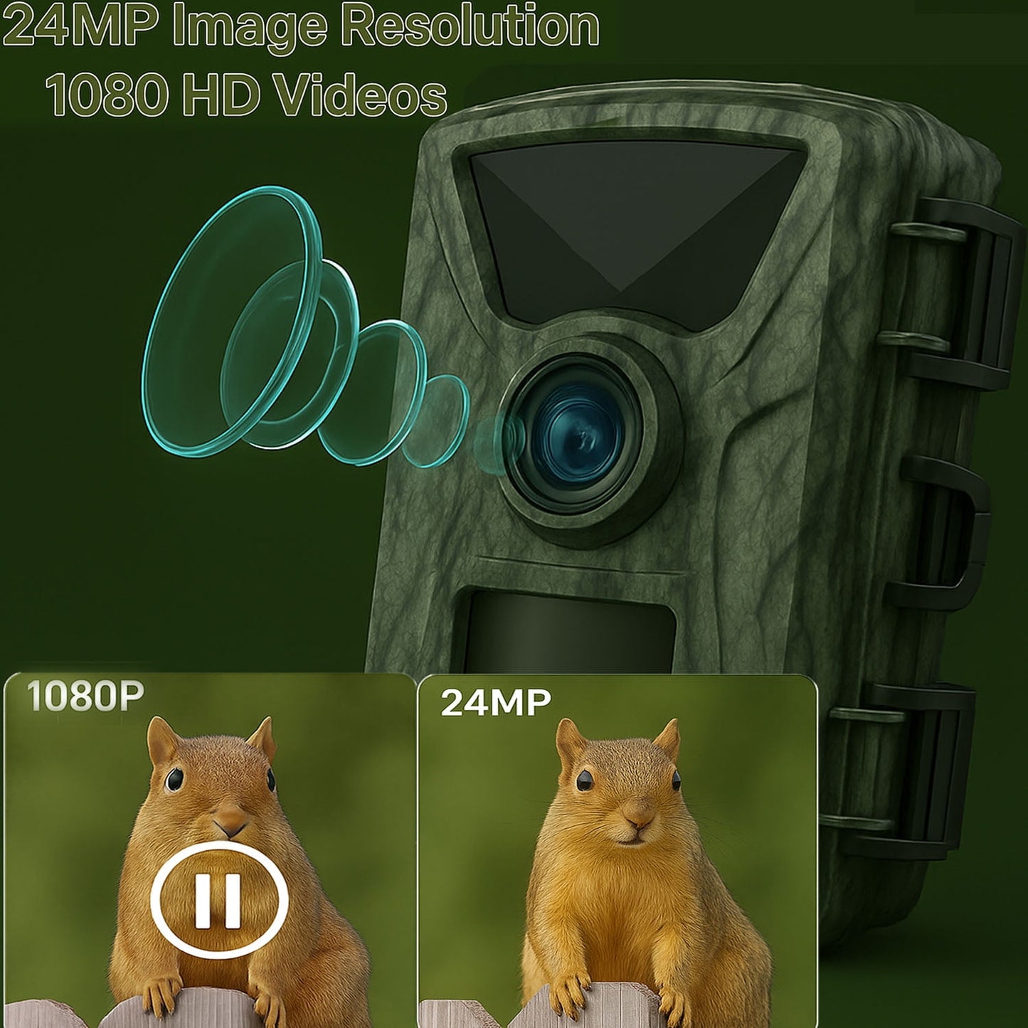 SUNOYAR 24MP Trail Camera, 1080P HD Game Camera with Night Vision, 0.3s Trigger Speed, 130°Wide-Angle, IP65 Waterproof, Hunting Camera for Wildlife Monitoring