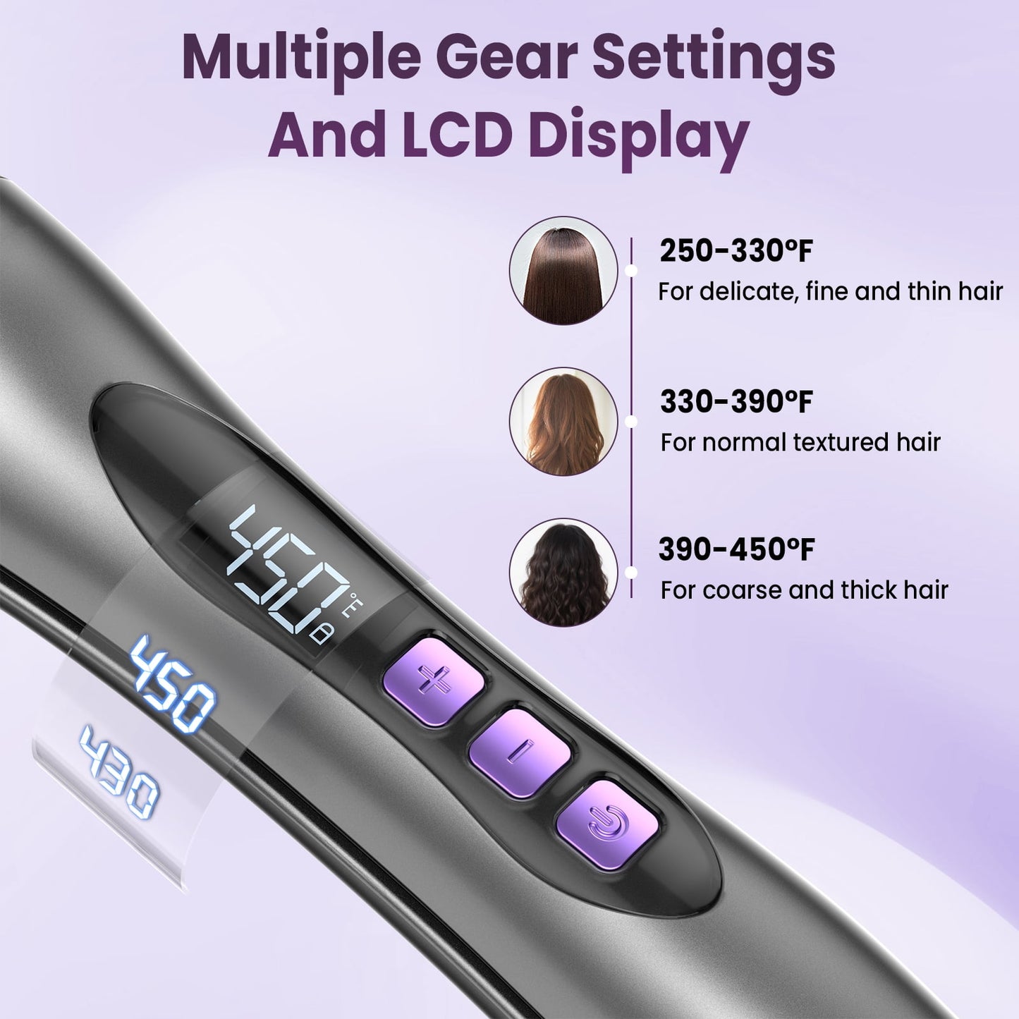NEXPURE Curling Iron, Anti-Scald Curling Brush 30s Rapid Heating, 2 in 1 Flat Iron Hair Straightener & Curler, 11 Temperature Settings, Purple