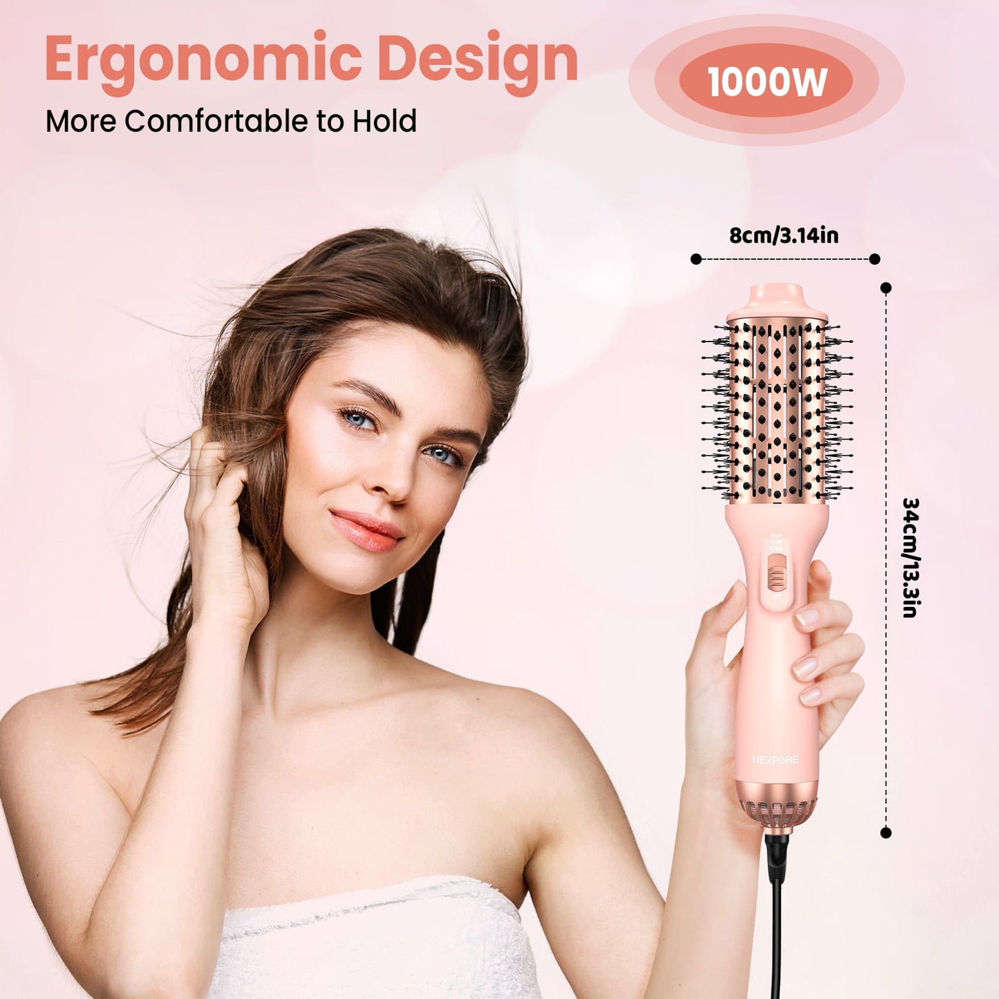 NEXPURE 4-in-1 Hair Dryer Brush for Thick Hair – Ionic Ceramic Titanium Hot Air Volumizer & Anti-Frizz Styler