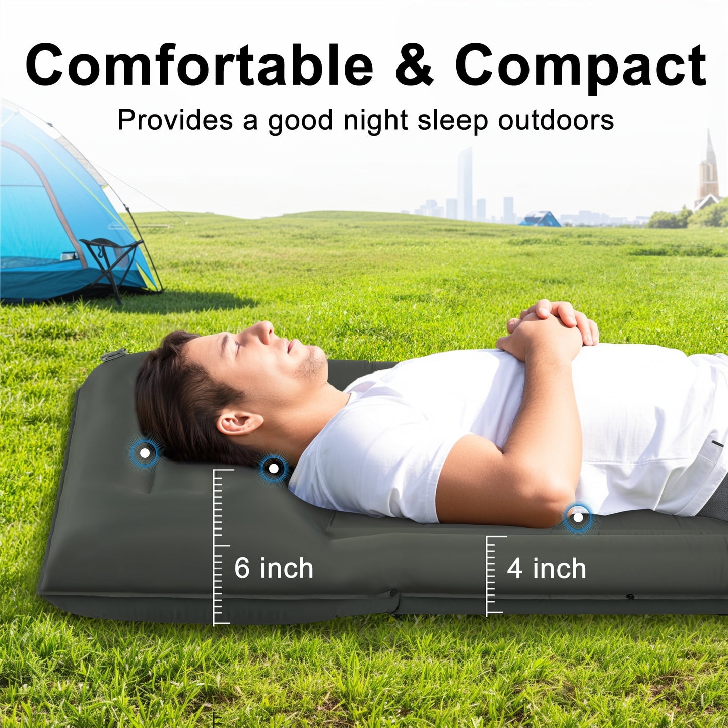 SUNOYAR Camping Sleeping Pad, Ultralight Camping Sleeping Mat with Pillow Built-in Foot Pump, Waterproof Inflatable Pad for Backpacking Hiking Traveling Tent, Gray