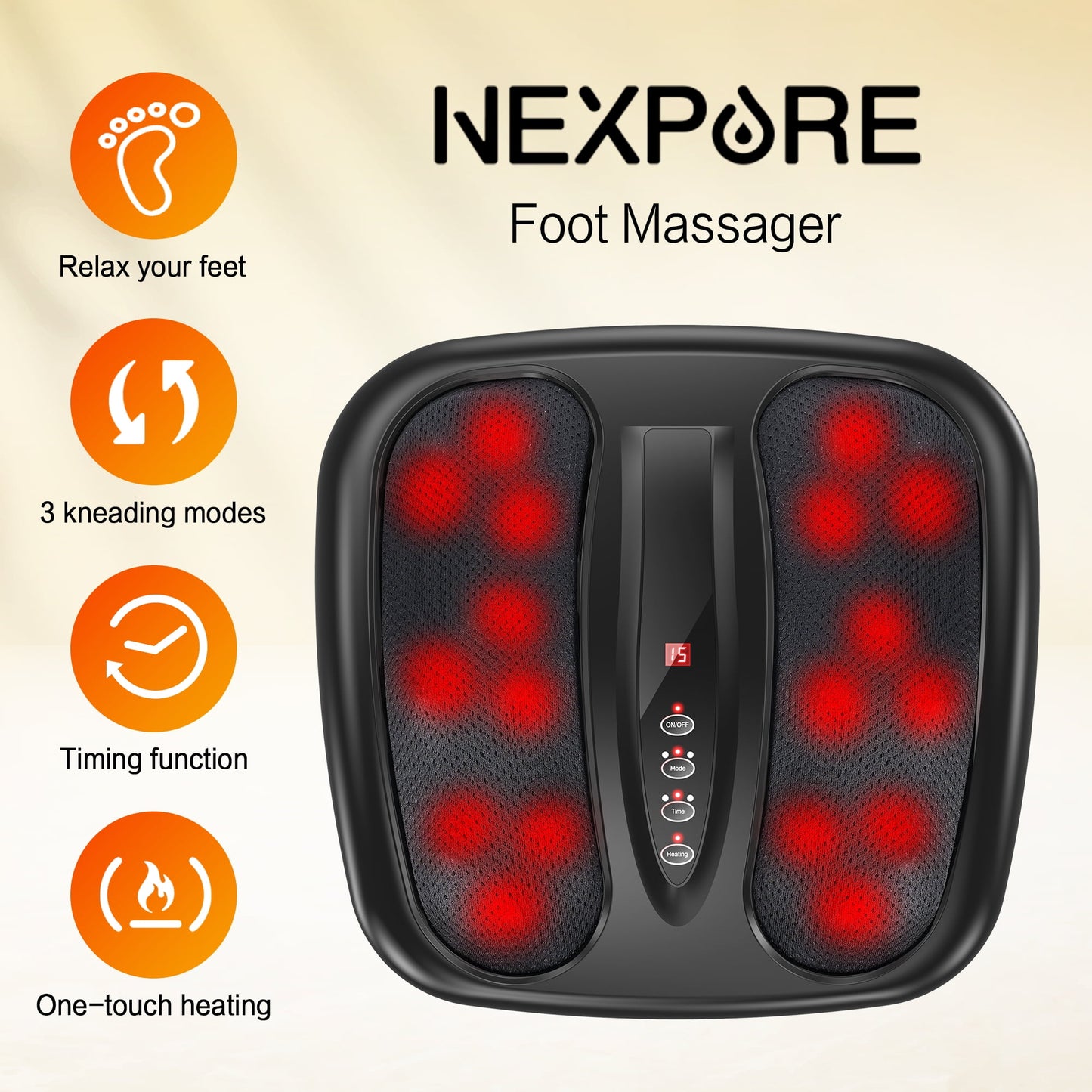 NEXPURE Foot Massager with Heat, 3 Modes, Wireless Control Shiatsu Foot Massager with Heating