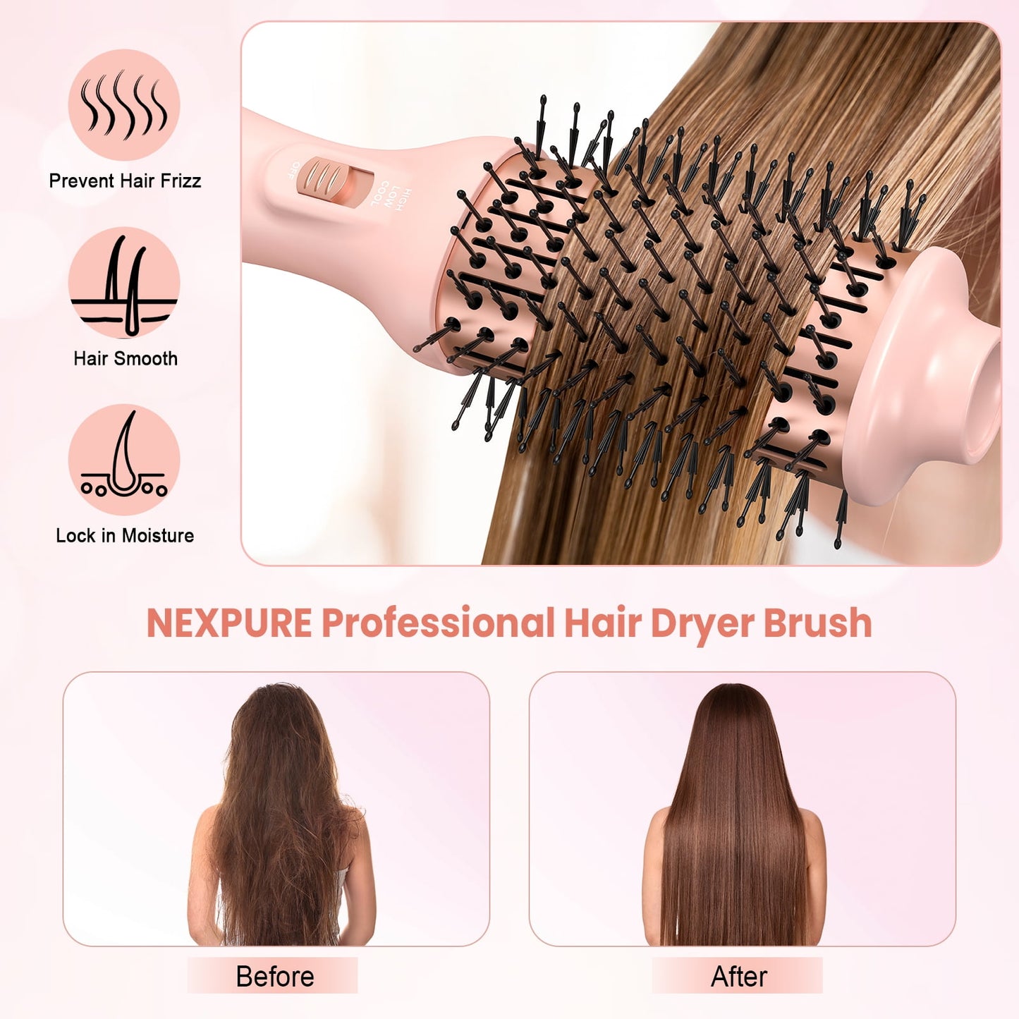 NEXPURE 4-in-1 Hair Dryer Brush for Thick Hair – Ionic Ceramic Titanium Hot Air Volumizer & Anti-Frizz Styler