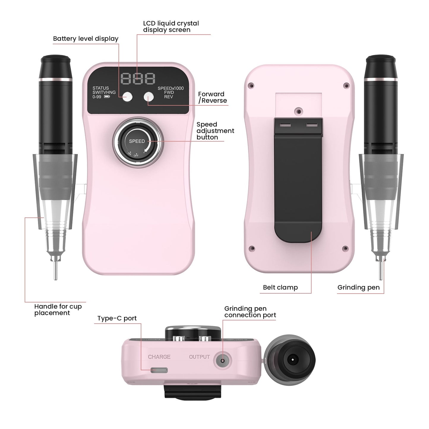NEXPURE Portable Nail Drill Professional 35000 RPM for Acrylic Nails Gel Polishing Removing