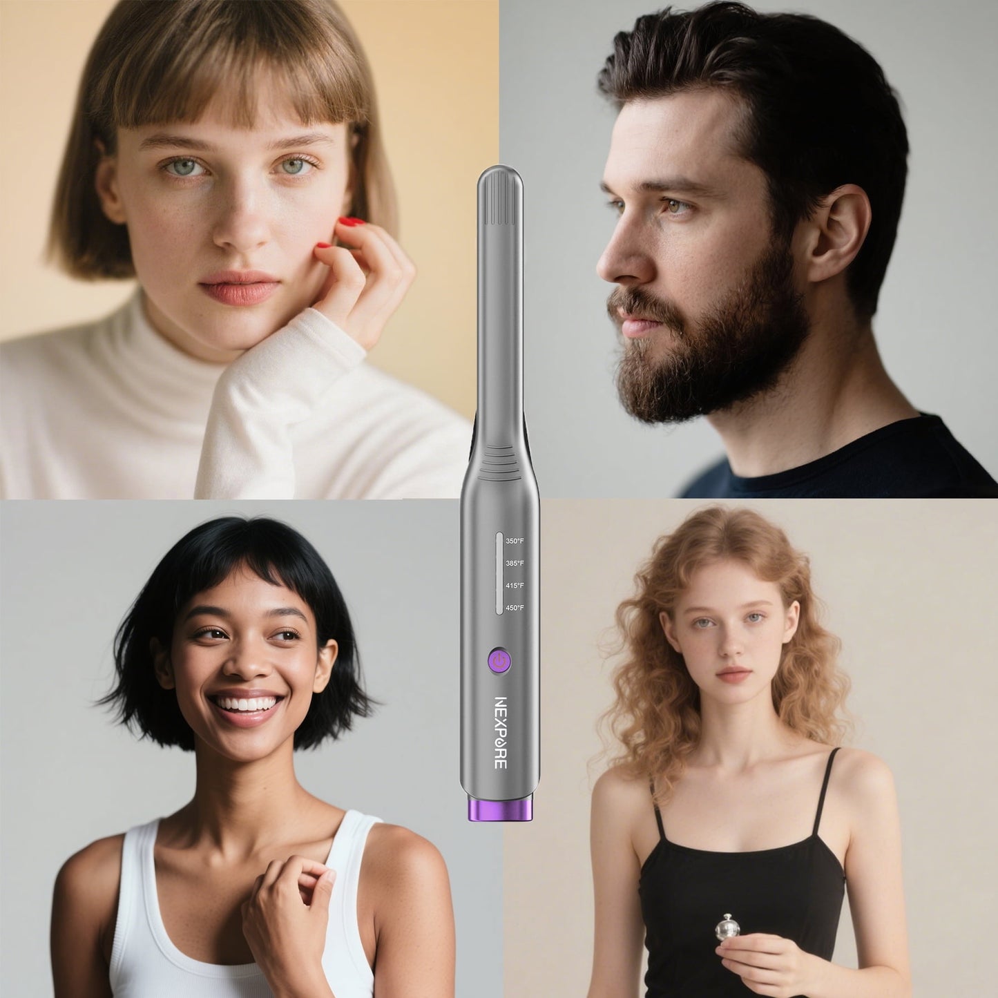 NEXPURE Mini Pencil Flat Iron with Ceramic Tourmaline, 2 in 1Hair Straightener for Pixie Cuts/Bang/Men's Hair - Travel Curling Iron, Purple