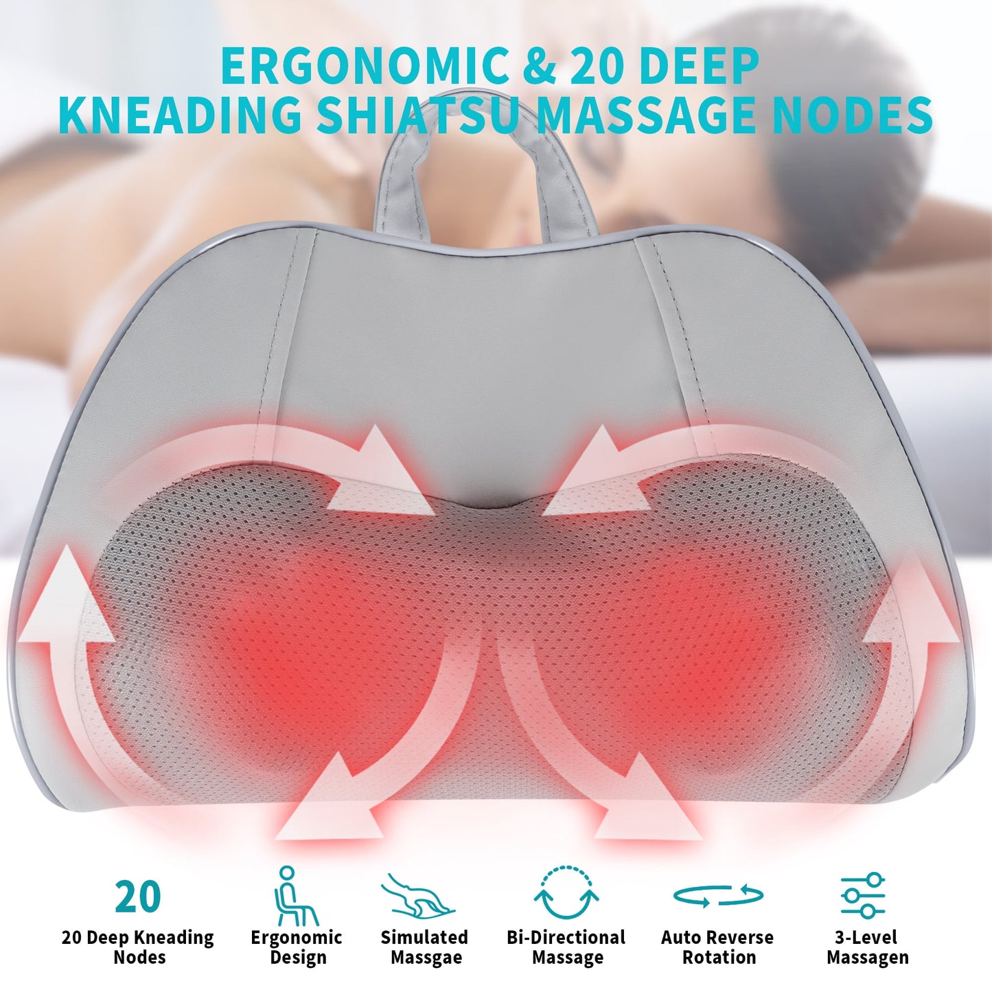 NEXPURE Back Massager with Heat – Heated Support for Home and Office Chairs, Gray