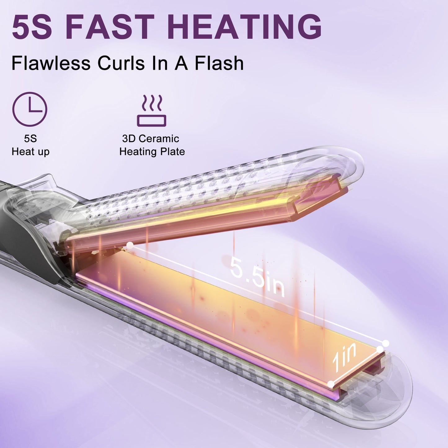 NEXPURE Airflow Styler Curling Iron, Flat Iron Hair Straightener and Curler 2 in 1, Ionic Curling Wand with 360°Cool Air Lock in Style,5 Temps & Anti-Scald, Purple
