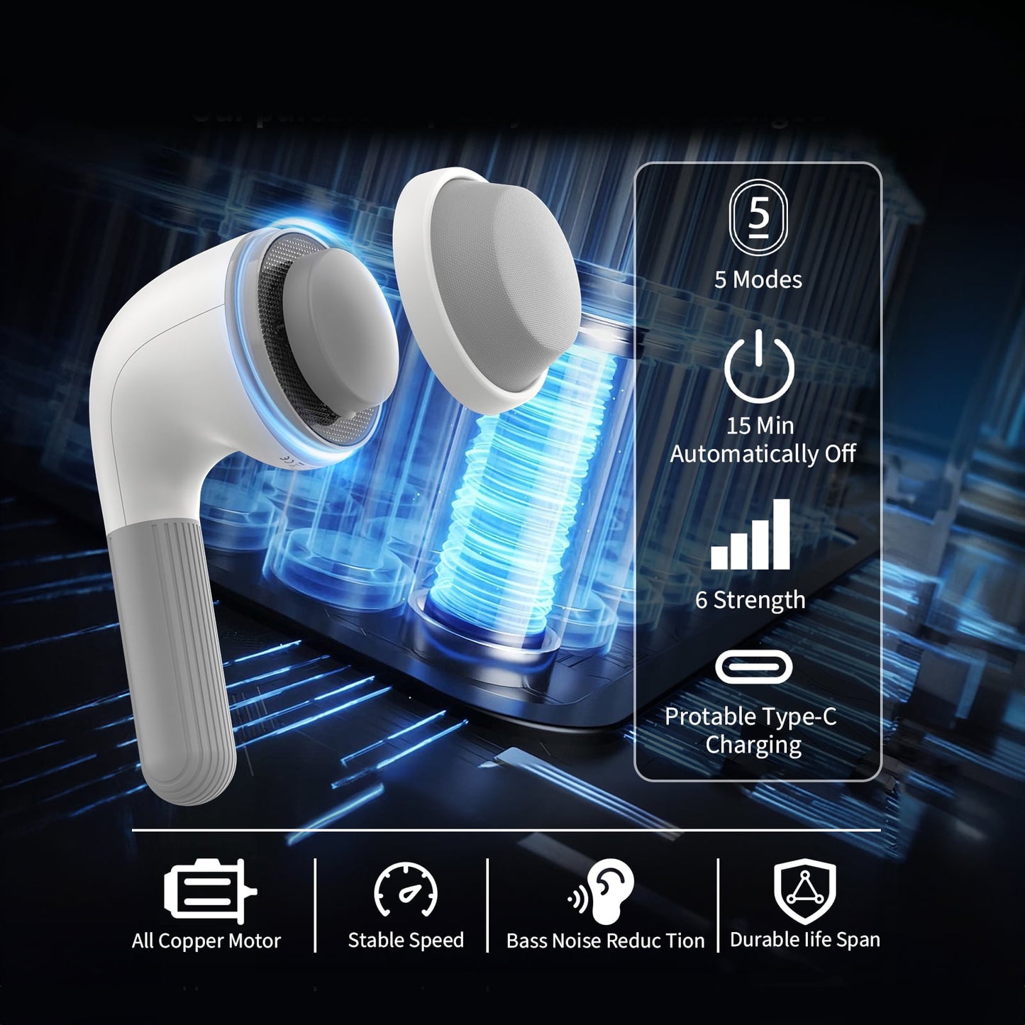 NEXPURE Handheld Massager – Shiatsu Percussion Massager for Neck, Back, Shoulder, 8 Massage Heads, 6 Modes for Men & Women, White