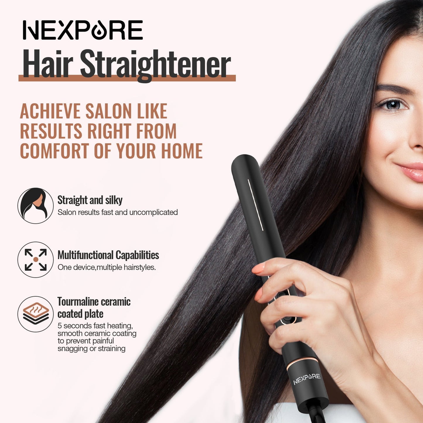 NEXPURE 1 inch Flat Iron, 2 in 1 Hair Straightener & Curling Iron Styling Tool, Fast Heat-Up, Black