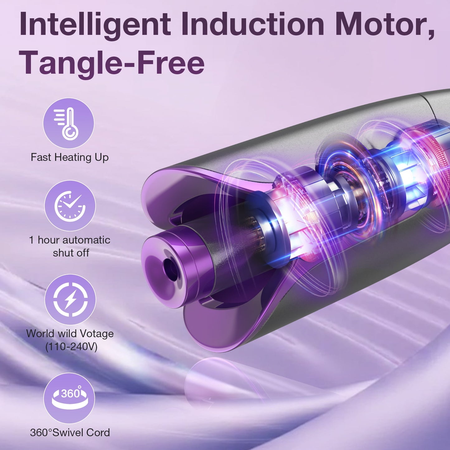 NEXPURE Automatic Curling Iron, Ceramic Barrel with 4 Heat Settings, Anti-Tangle, Fast Heating, Ionic Technology