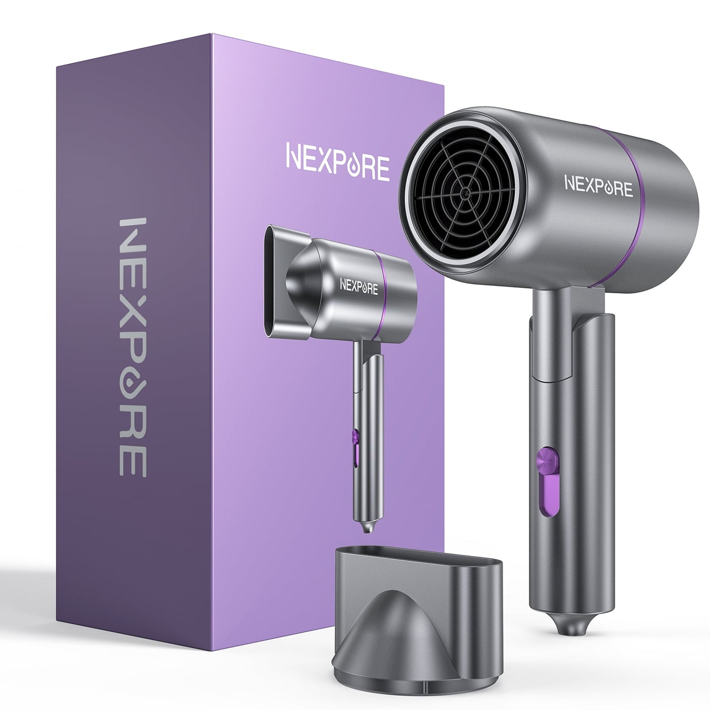 NEXPURE Ionic Hair Dryer, 1300W Professional Blow Dryer with Nozzle, for Frizz Control, Home, Salon, Travel, Purple