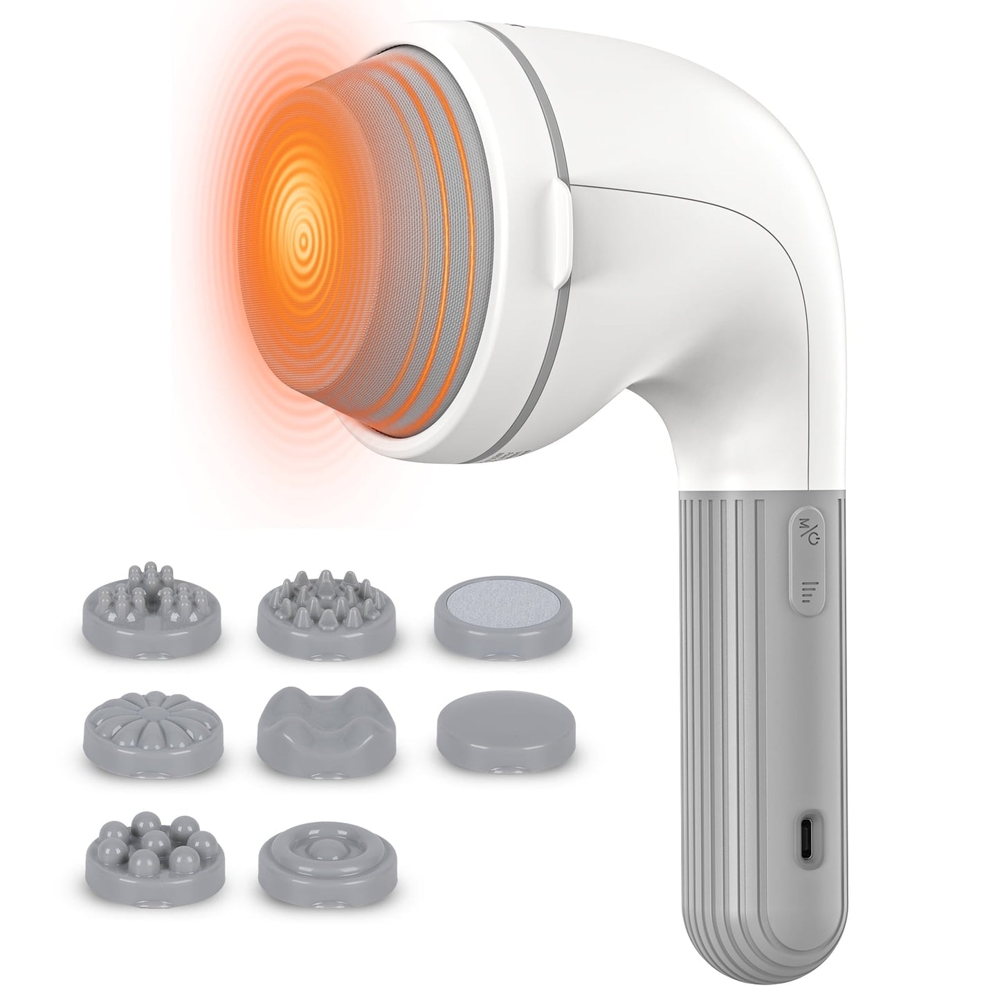 NEXPURE Handheld Massager – Shiatsu Percussion Massager for Neck, Back, Shoulder, 8 Massage Heads, 6 Modes for Men & Women, White