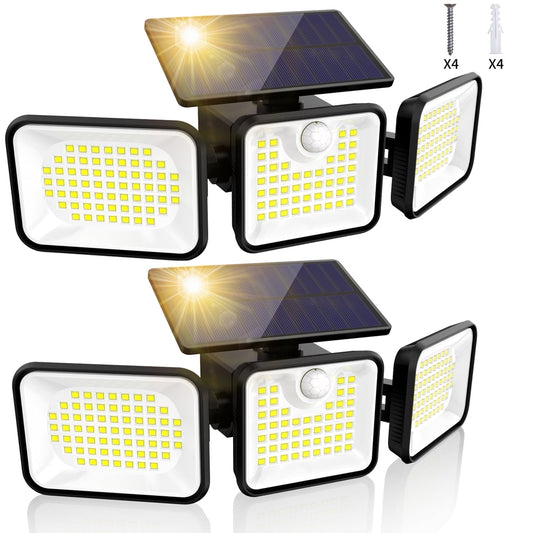 SUNOYAR Solar Lights Outdoor, 2500LM 3 Heads Motion Sensor Lights, IP65 Waterproof, 270° Wide Angle Solar Powered Security Lights for Garage Yard(2packs)