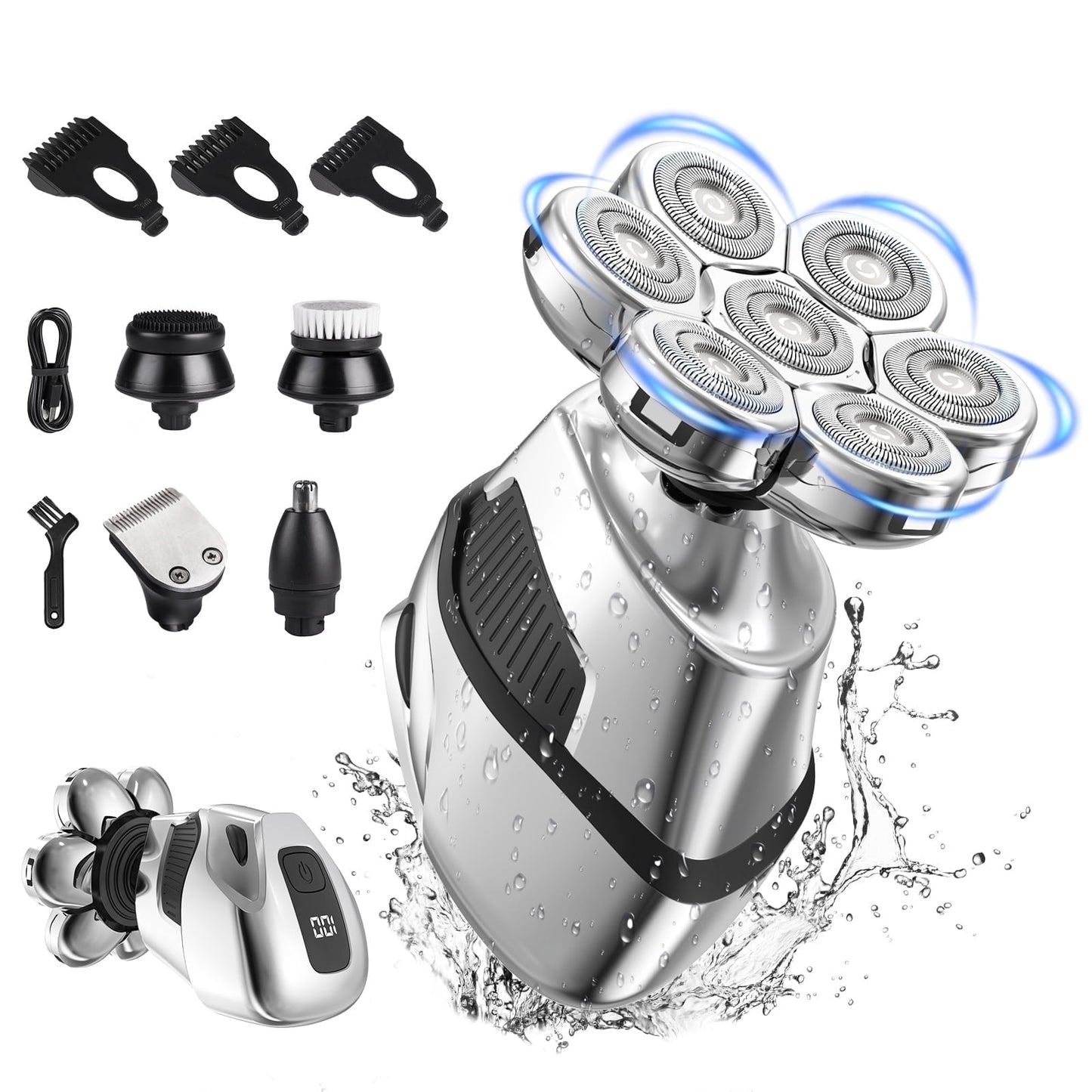 NEXPURE 7D Electric Shaver, 5-in-1 Bald Head Shaver, LED Display, Waterproof Wet/Dry Men's Grooming Kit