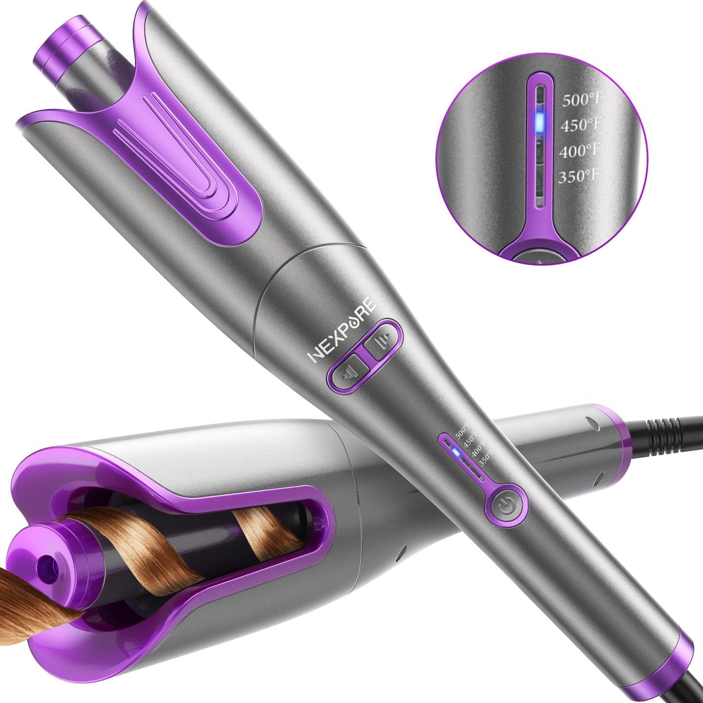 NEXPURE Automatic Curling Iron, Ceramic Barrel with 4 Heat Settings, Anti-Tangle, Fast Heating, Ionic Technology