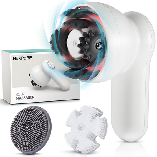 NEXPURE Body Sculpting Machine, Professional Shiatsu Cellulite Massager, IPX6 Waterproof, Electric Body Brush Set for Deep Cleansing, Exfoliation, White
