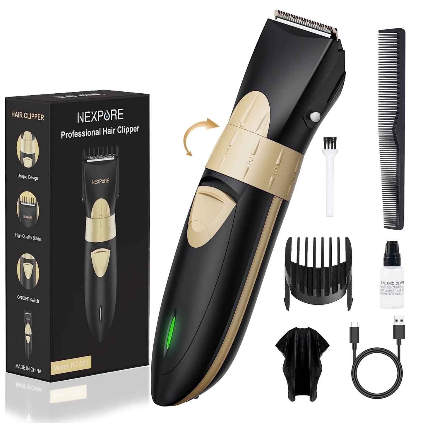 NEXPURE Hair Clipper for Men, Cordless Clipper with Rechargeable LED Indicator, Low Nosie Haircut Grooming Kit for Men/Kids, Black