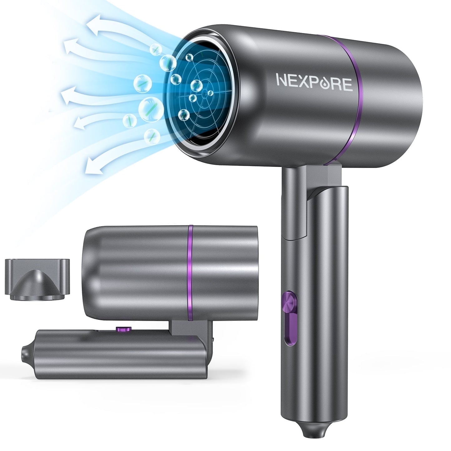 NEXPURE Ionic Hair Dryer, 1300W Professional Blow Dryer with Nozzle, for Frizz Control, Home, Salon, Travel, Purple