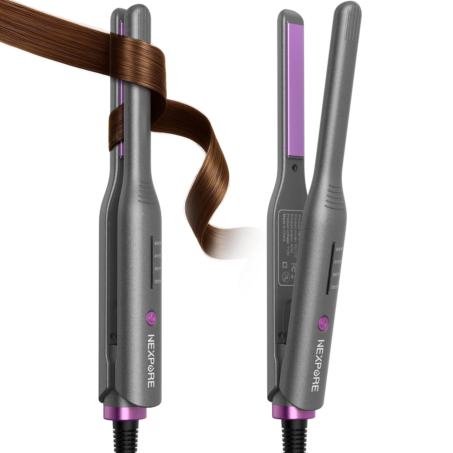 NEXPURE Mini Pencil Flat Iron with Ceramic Tourmaline, 2 in 1Hair Straightener for Pixie Cuts/Bang/Men's Hair - Travel Curling Iron, Purple