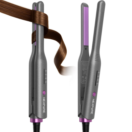 NEXPURE Mini Pencil Flat Iron with Ceramic Tourmaline, 2 in 1Hair Straightener for Pixie Cuts/Bang/Men's Hair - Travel Curling Iron, Purple