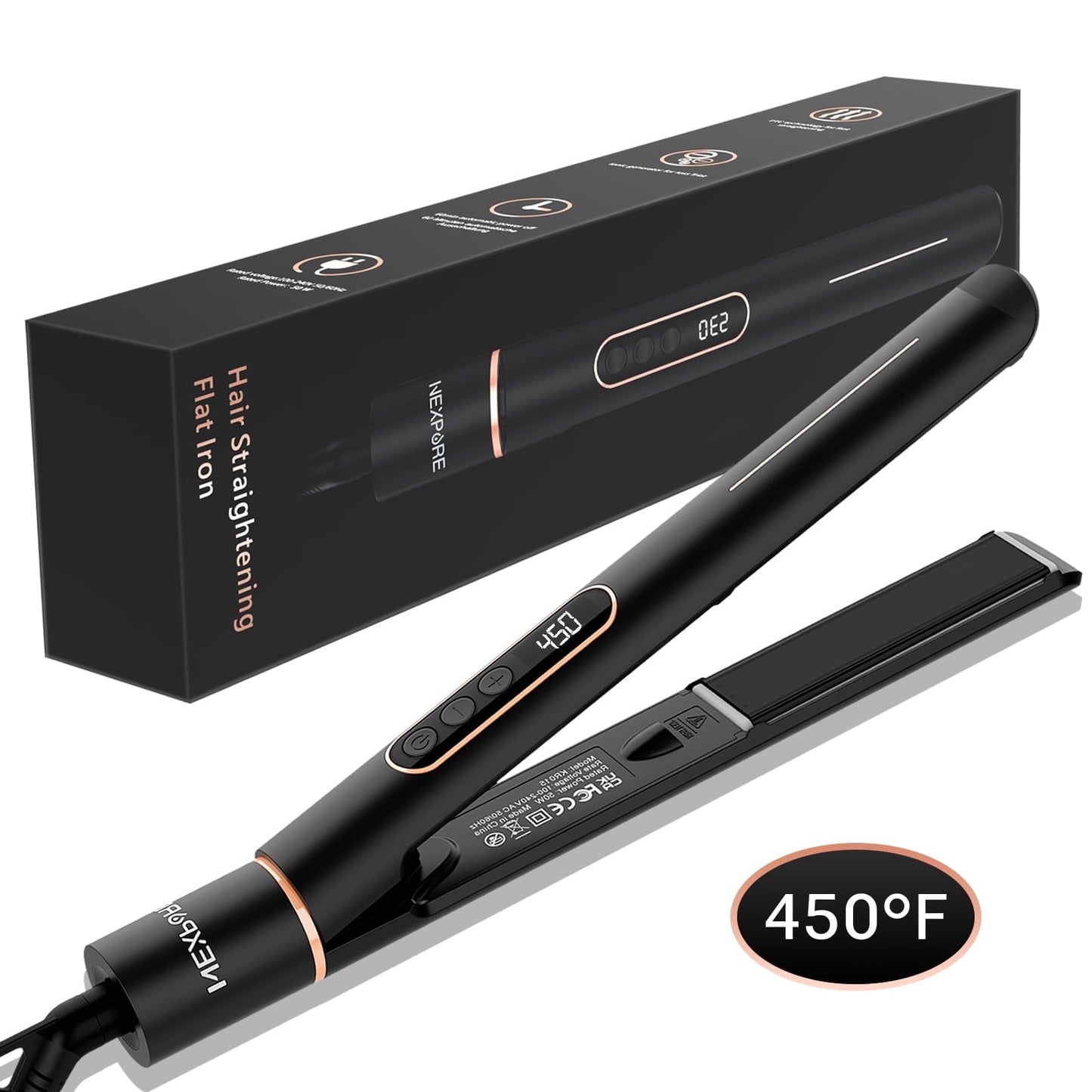 NEXPURE 1 inch Flat Iron, 2 in 1 Hair Straightener & Curling Iron Styling Tool, Fast Heat-Up, Black