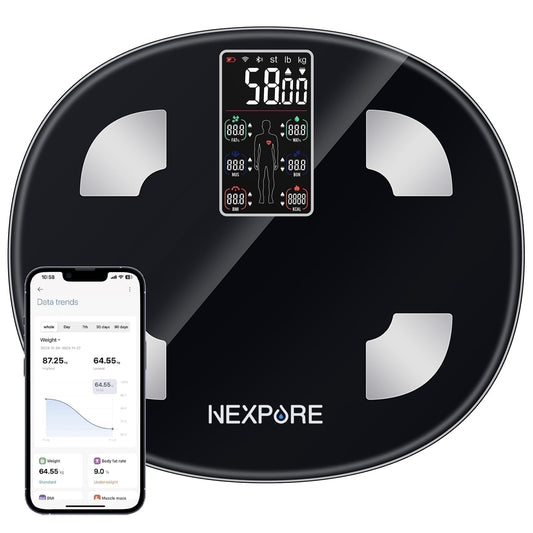 NEXPURE Digital Body Weight Scale, Smart Scale with 8-in-1 VA Display, BMI & 25 Health Metrics, 396 lbs, Black