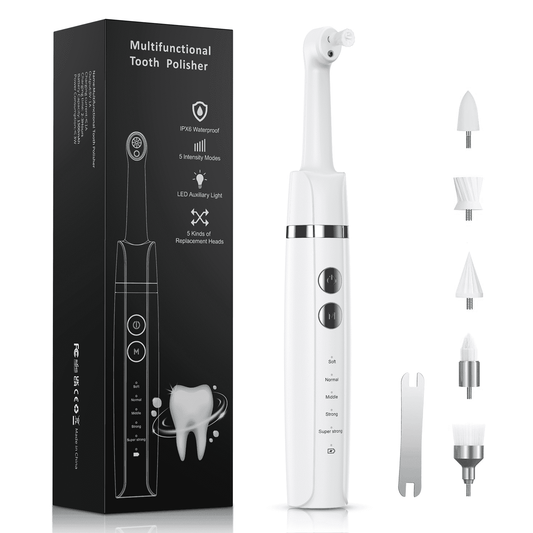 NEXPURE Tooth Polisher, Rechargeable Tooth Whitening Kit for Teeth Cleaning and Whitening, 5 Speeds, 5 Brush Heads,Gift for Women Men