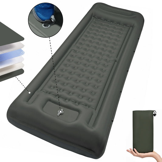 SUNOYAR Camping Sleeping Pad, Ultralight Camping Sleeping Mat with Pillow Built-in Foot Pump, Waterproof Inflatable Pad for Backpacking Hiking Traveling Tent, Gray