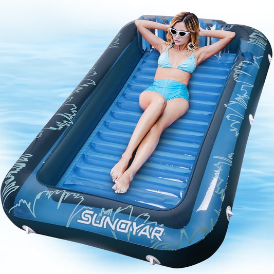 SUNOYAR Inflatable Tanning Pool Lounger Float, Pool Floats Adult with Pillow, 73" x 46" Large Suntan Tub with Cup Holder for Lake River Beach Patio