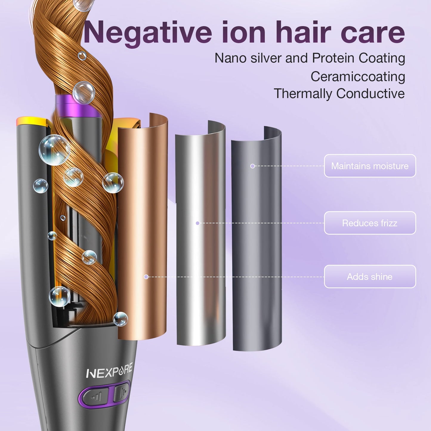 NEXPURE Automatic Curling Iron, Ceramic Barrel with 4 Heat Settings, Anti-Tangle, Fast Heating, Ionic Technology