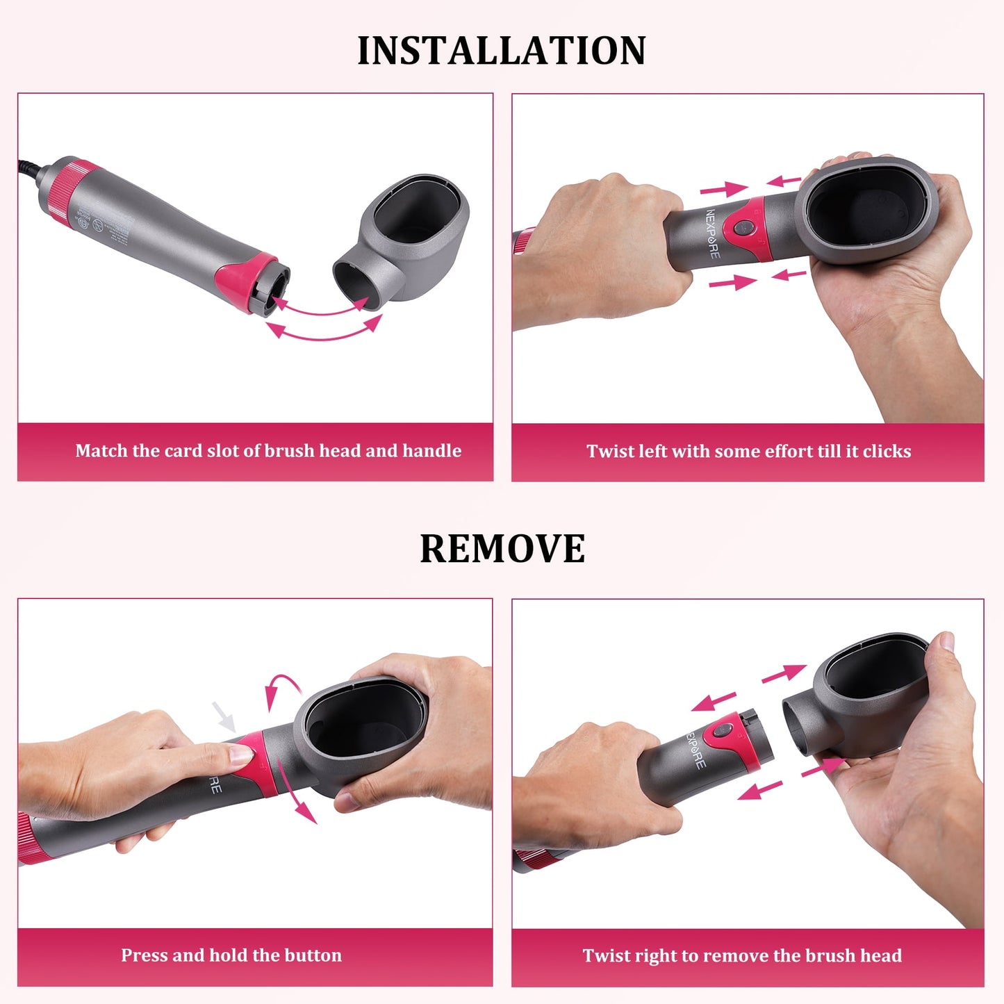 NEXPURE Hair Dryer Brush Set, 1" 5 in 1 Hot Air Brush, Drying, Volumizer Hair Styling Tools, Gray