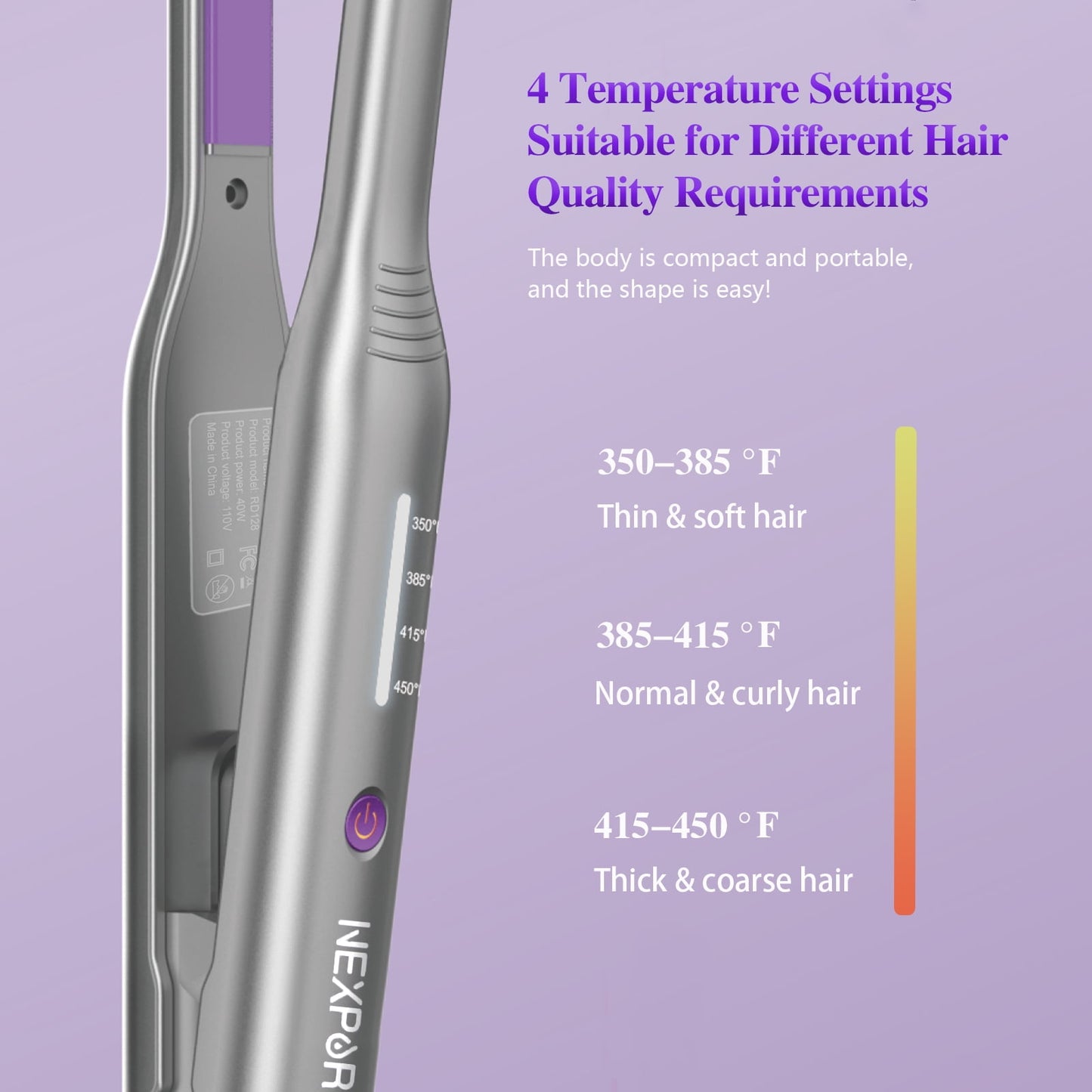 NEXPURE Mini Pencil Flat Iron with Ceramic Tourmaline, 2 in 1Hair Straightener for Pixie Cuts/Bang/Men's Hair - Travel Curling Iron, Purple