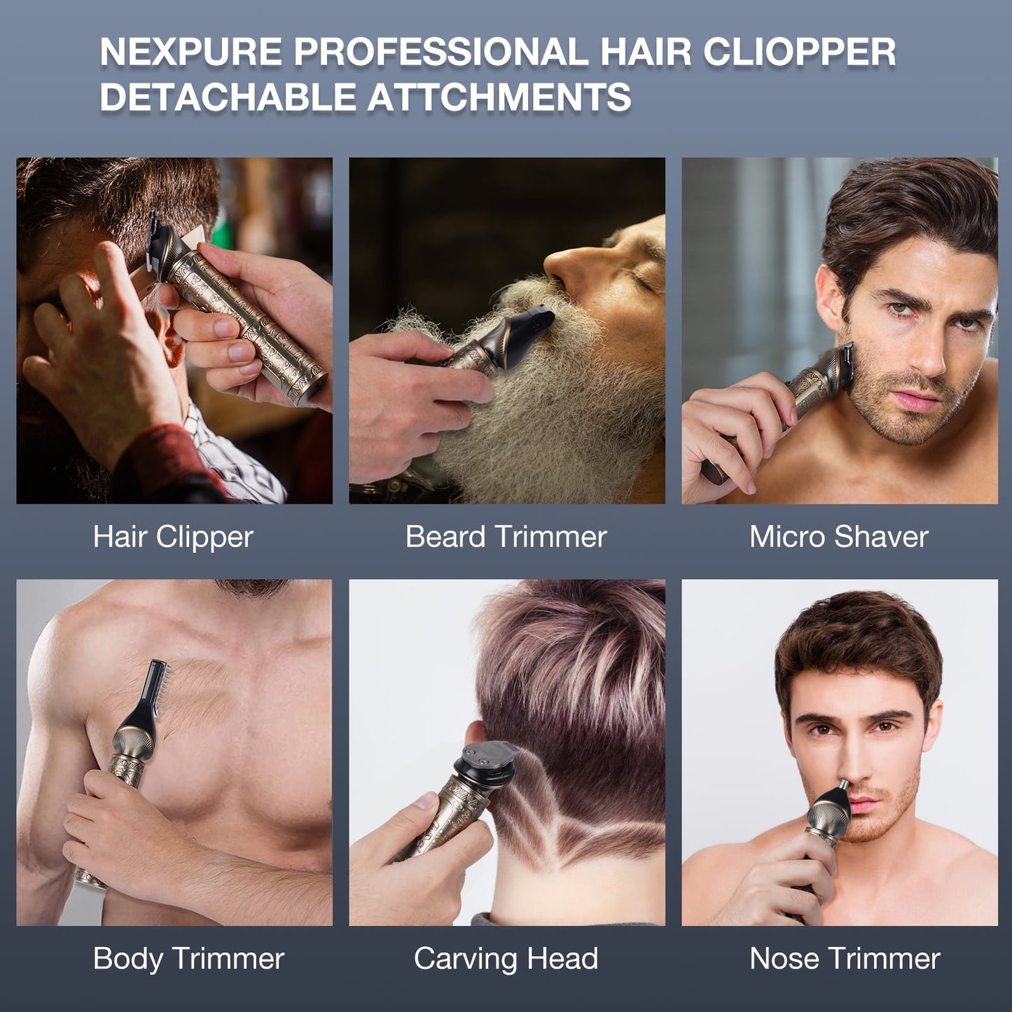 NEXPURE Beard Trimmer for Men, Electric Razor Shavers, Cordless Hair Clippers, Shaving Kit for Mustache, Body, Nose, Ear and Face, 6 in 1 Beard Grooming Kit, Gifts for Men