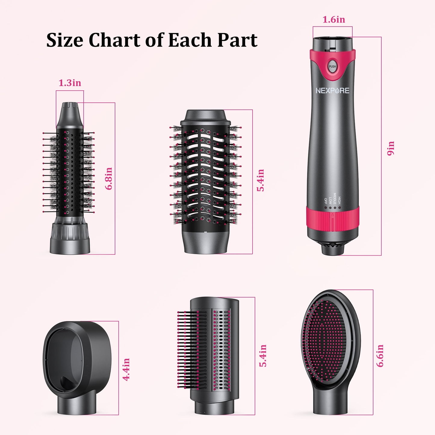 NEXPURE Hair Dryer Brush Set, 1" 5 in 1 Hot Air Brush, Drying, Volumizer Hair Styling Tools, Gray