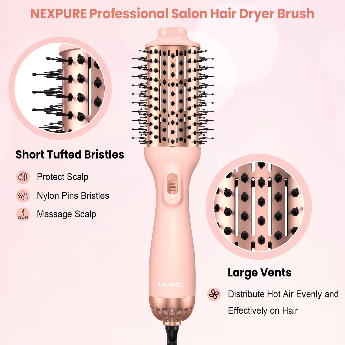 NEXPURE 4-in-1 Hair Dryer Brush for Thick Hair – Ionic Ceramic Titanium Hot Air Volumizer & Anti-Frizz Styler