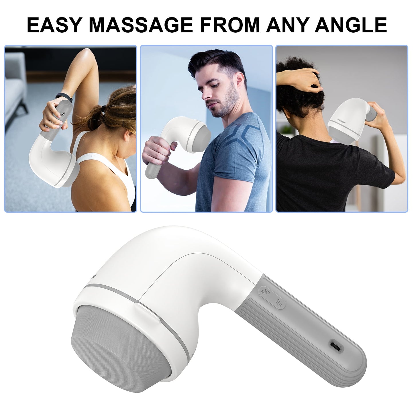 NEXPURE Handheld Massager – Shiatsu Percussion Massager for Neck, Back, Shoulder, 8 Massage Heads, 6 Modes for Men & Women, White