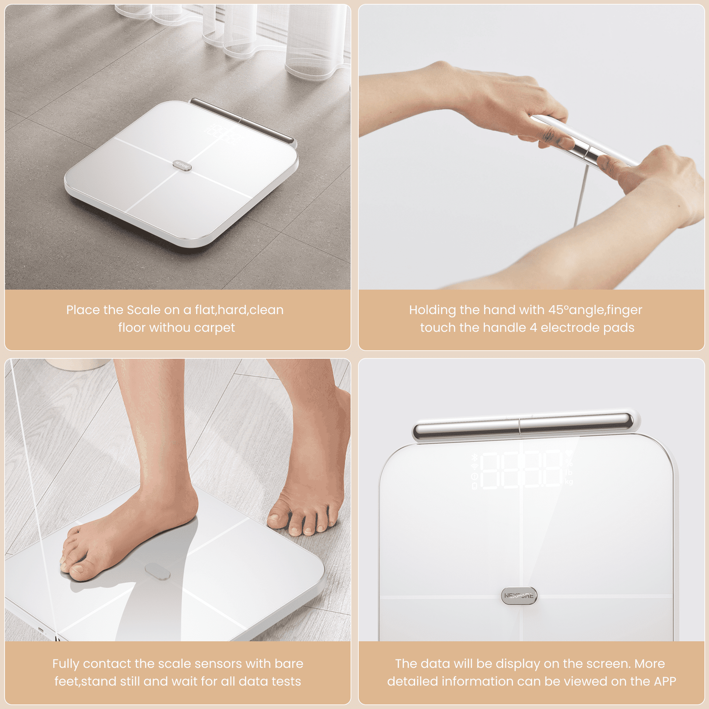 NEXPURE 8-Electrode Smart Body Fat Scale, BMI & 56 Body Metrics Analyzer, LED Display, 400lb Capacity
