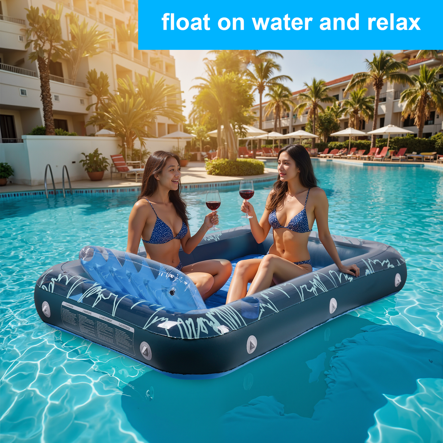 SUNOYAR Pool Floats Adult, 73" x 46" Inflatable Tanning Pool Lounger Float, Large Suntan Tub Sunbathing Raft for Adults & Kids with Pillow and Cup Holder, Blue