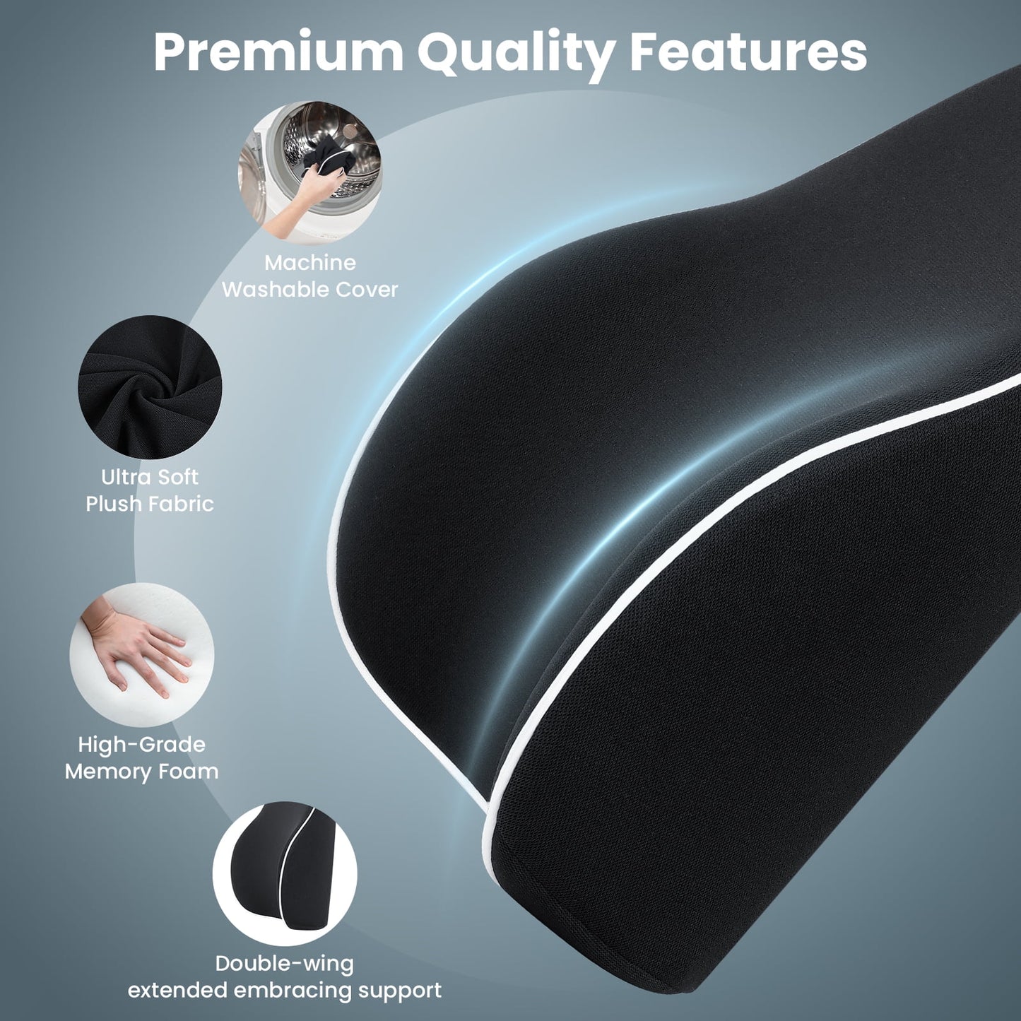 NEXPURE Lumbar Support Pillow, Soft Comfort Back Support Pillow for Office Chair, Car, Sofa - Black
