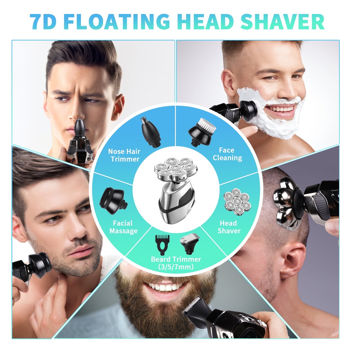 NEXPURE 7D Electric Shaver, 5-in-1 Bald Head Shaver, LED Display, Waterproof Wet/Dry Men's Grooming Kit