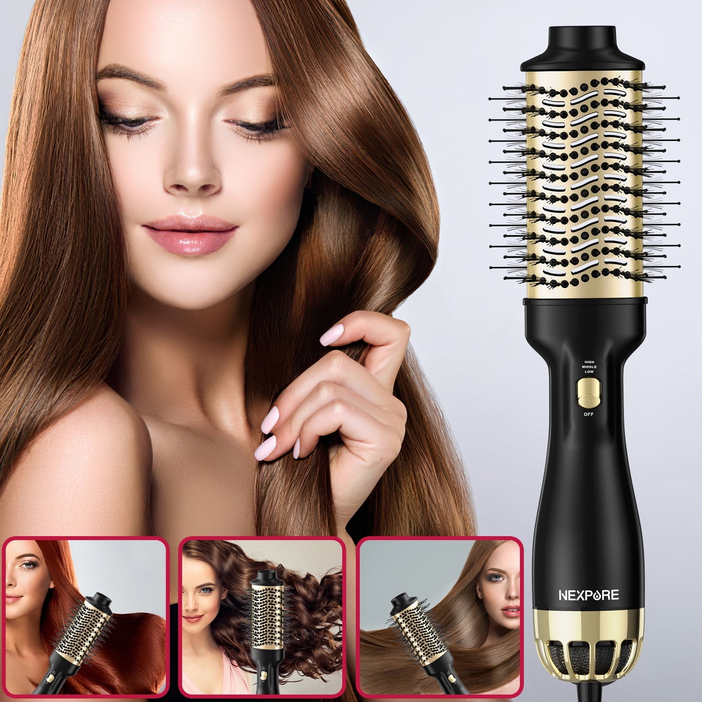 NEXPURE Hair Dryer Brush, 4 in 1 Blow Dryer Brush with Negative Ion Anti-Frizz Ceramic Titanium Barrel Hot Air Brush for Hair Styling