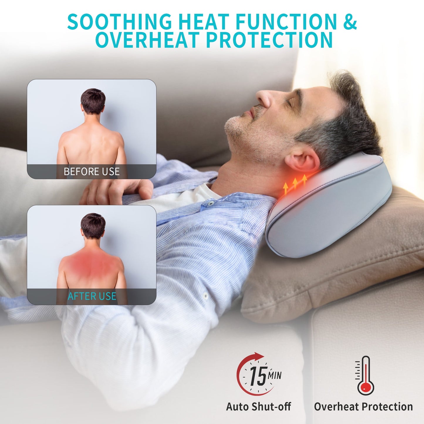 NEXPURE Back Massager with Heat – Heated Support for Home and Office Chairs, Gray